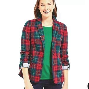 Talbots Red Wool Aberdeen plaid Shetland Blazer Jacket - size 12- retail $169